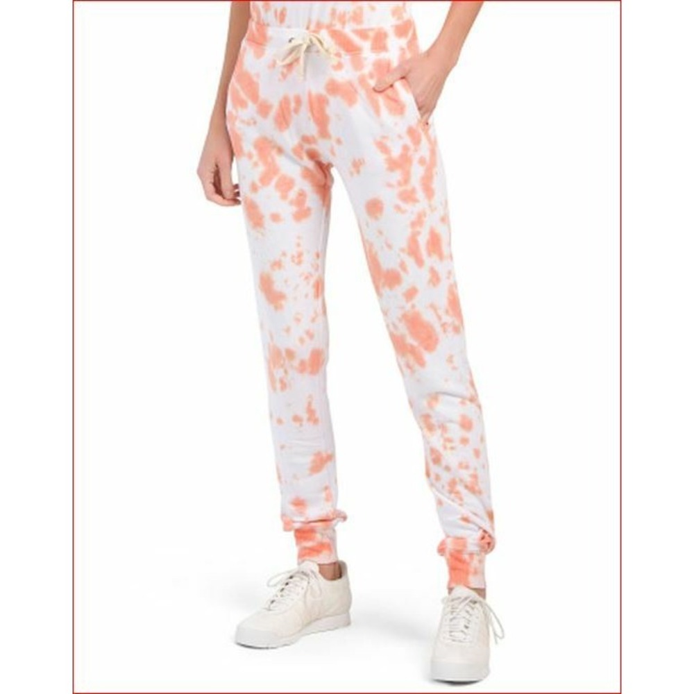 C&C California women pants jogger pockets white orange tie dye sz M $89